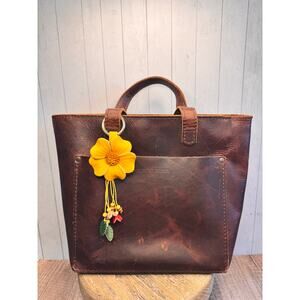 Yellow Flower Pansy Purse Charm Genuine Leather Flower Yellow Bag Charm